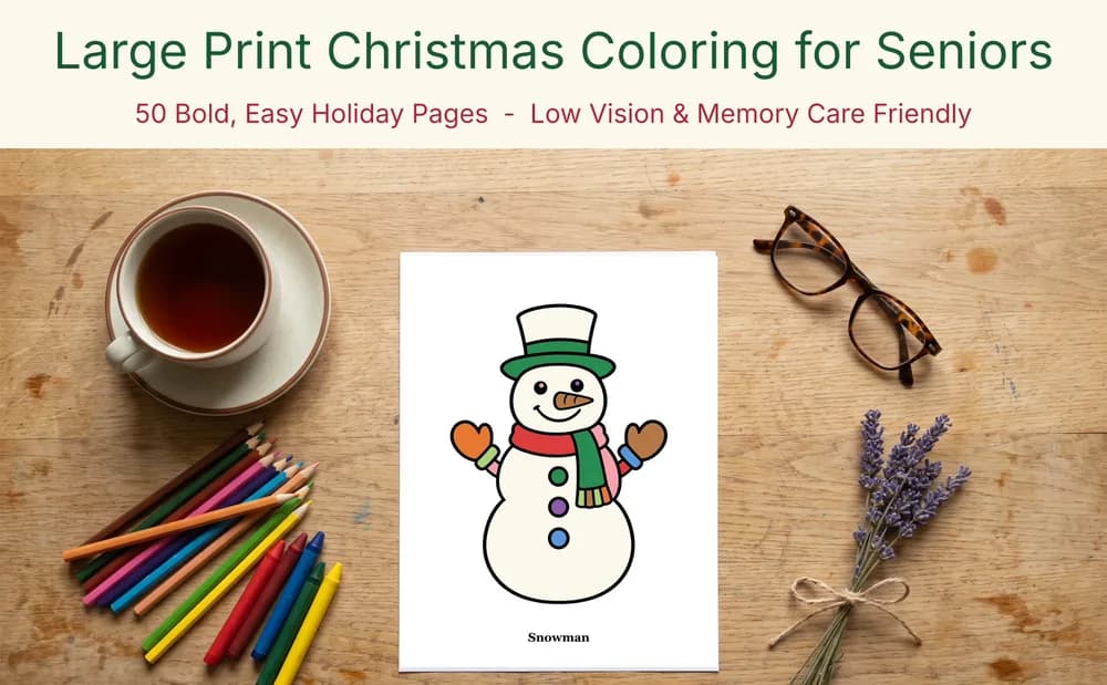 Pages from the large print Christmas coloring book for seniors