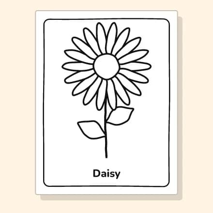 Daisy coloring page with one large picture per page