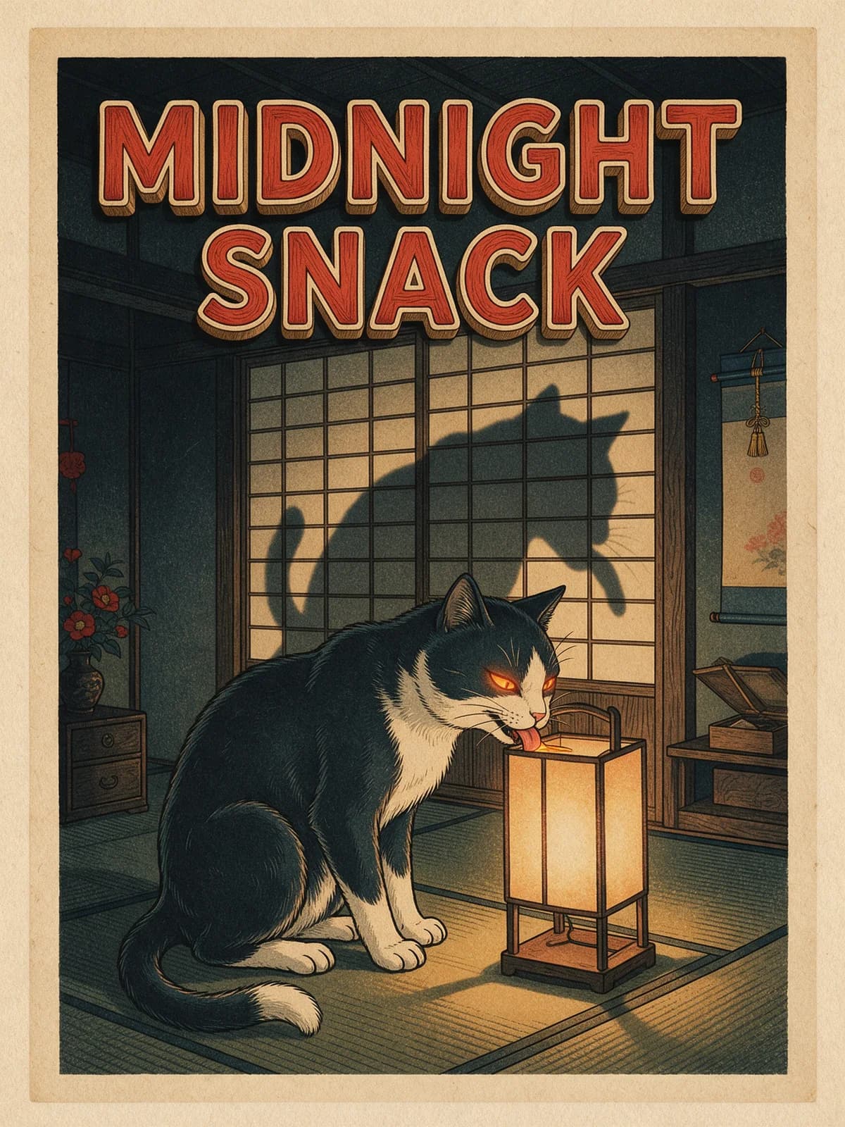 Midnight Snack Bakeneko Metal Poster, personalized metal