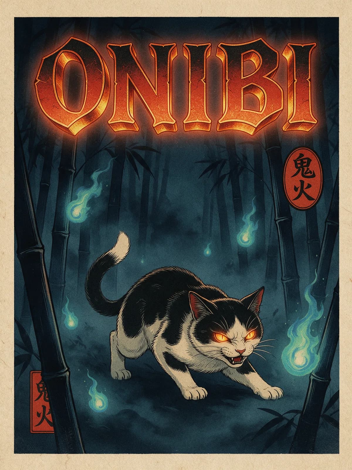 Onibi Bakeneko Metal Poster, personalized metal