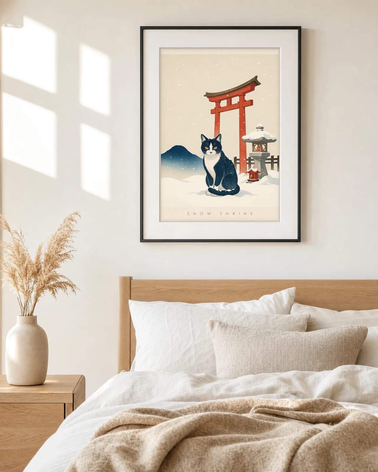 Bakeneko ukiyo-e cat poster hanging on a wall