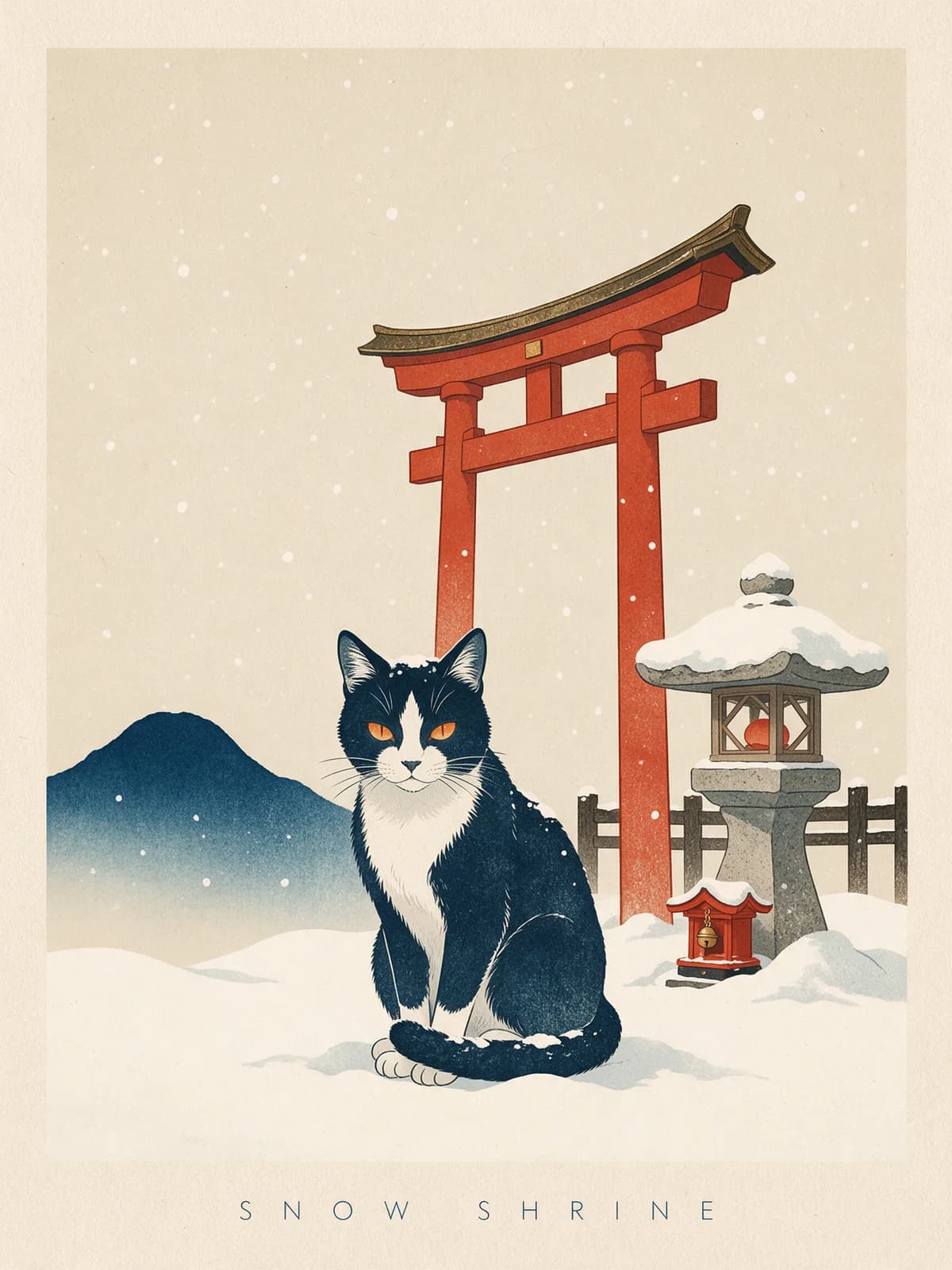 Snow Shrine Bakeneko Metal Poster, personalized metal
