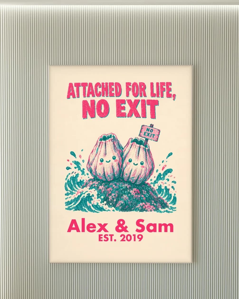 Attached for Life, No Exit Personalized Couple Print, personalized couple wall art sample design
