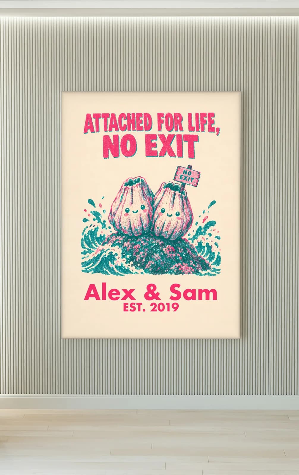 Attached for Life, No Exit Personalized Couple Print, personalized couple wall art sample design