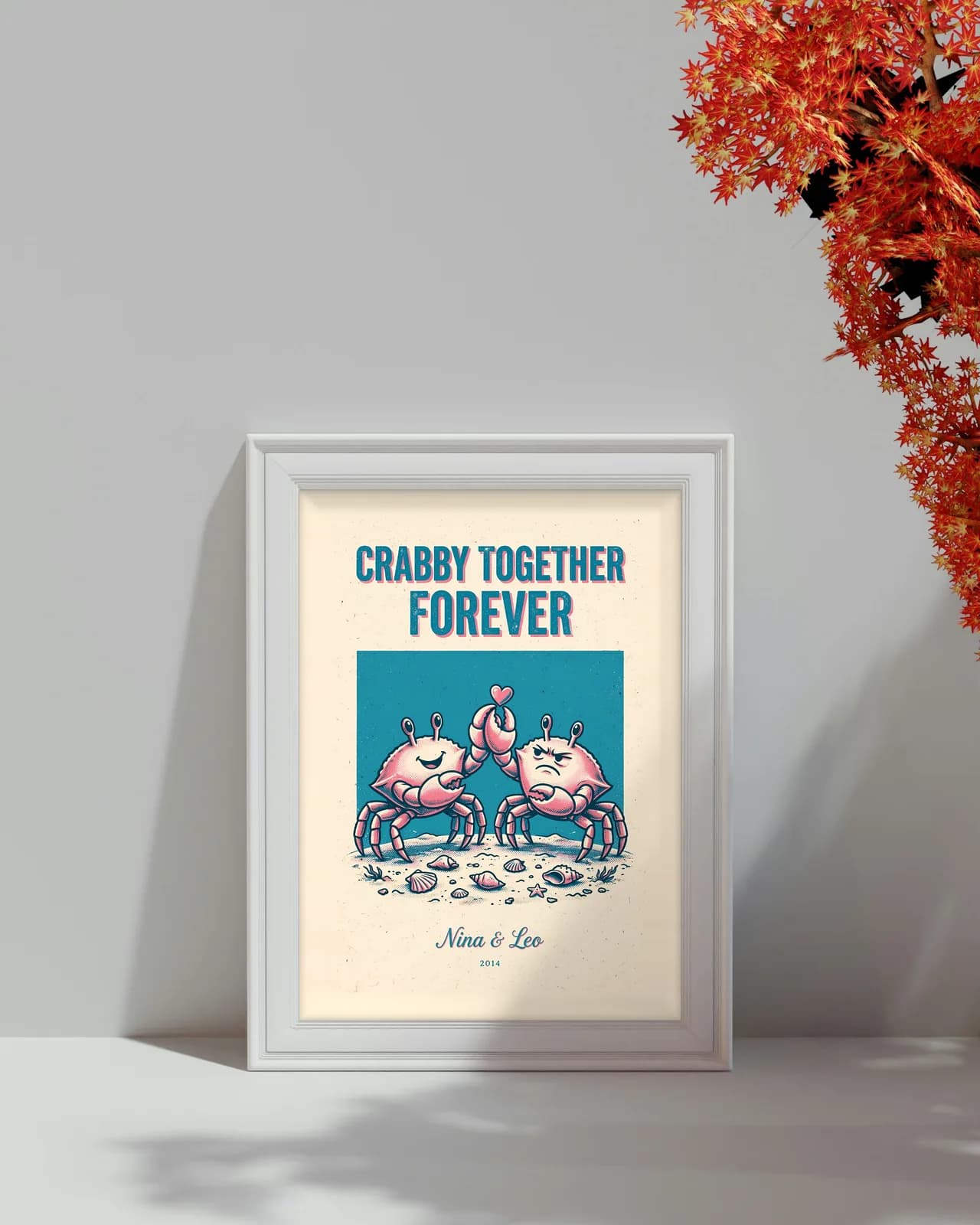 Crabby Together Forever Personalized Couple Print, personalized couple wall art sample design