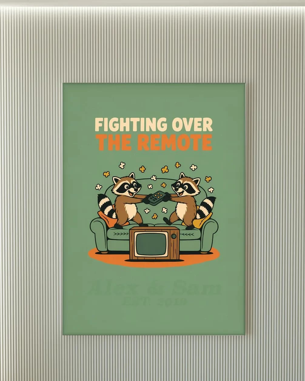 Fighting Over the Remote Personalized Couple Print, personalized couple wall art sample design