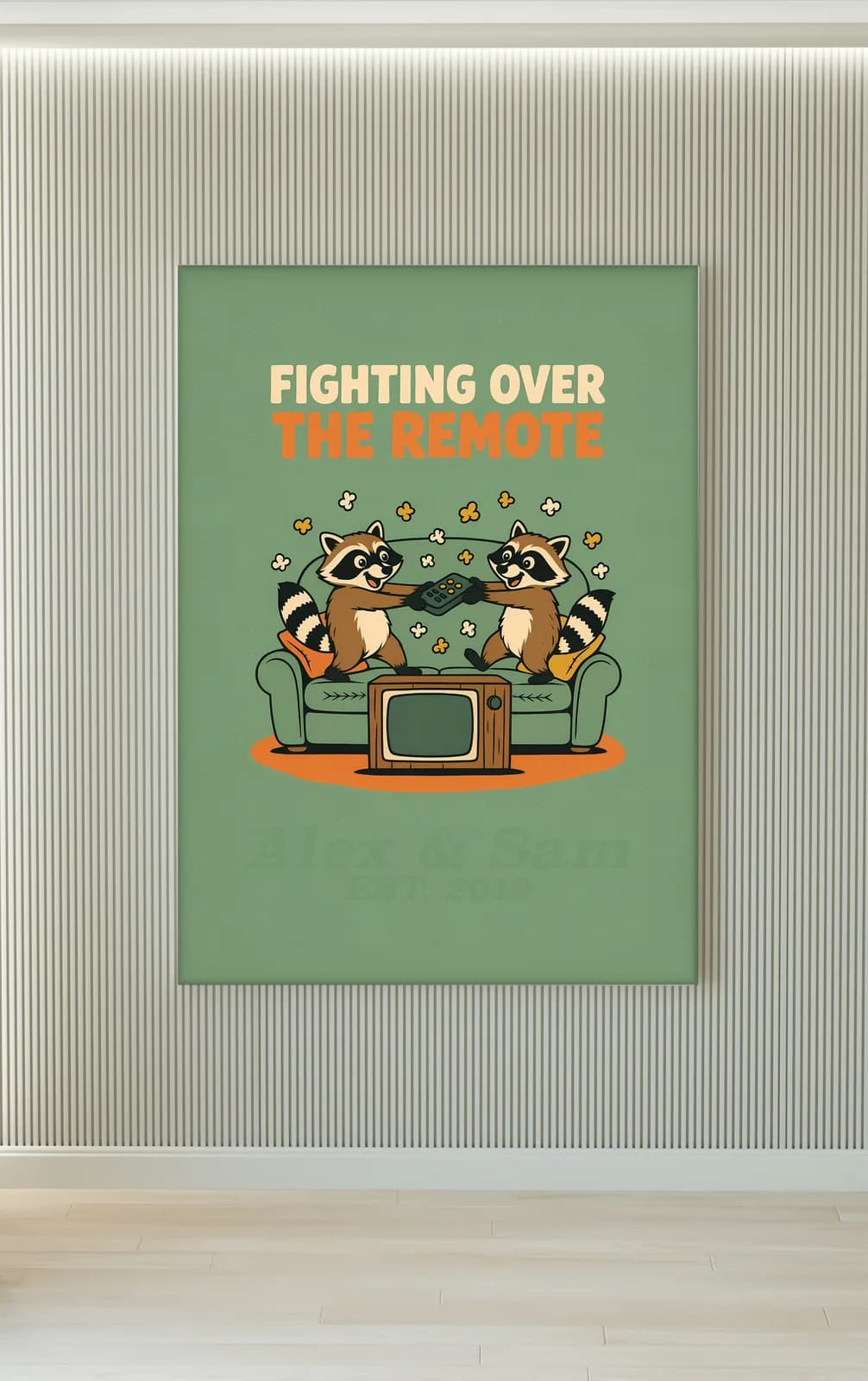 Fighting Over the Remote Personalized Couple Print, personalized couple wall art sample design
