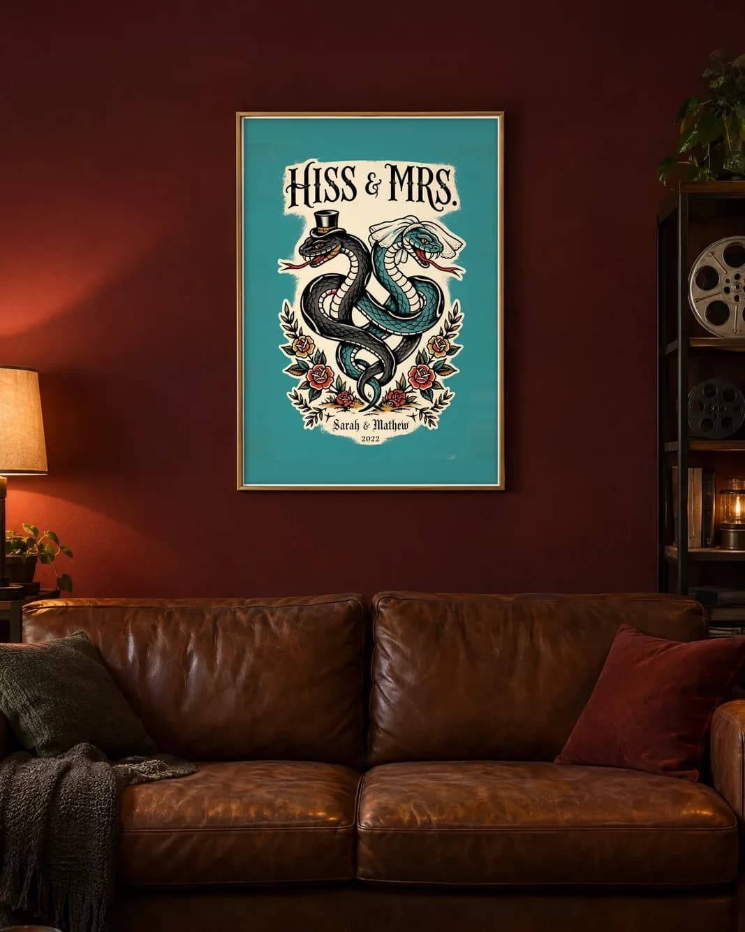 Hiss & Mrs. Personalized Couple Print, personalized couple wall art sample design