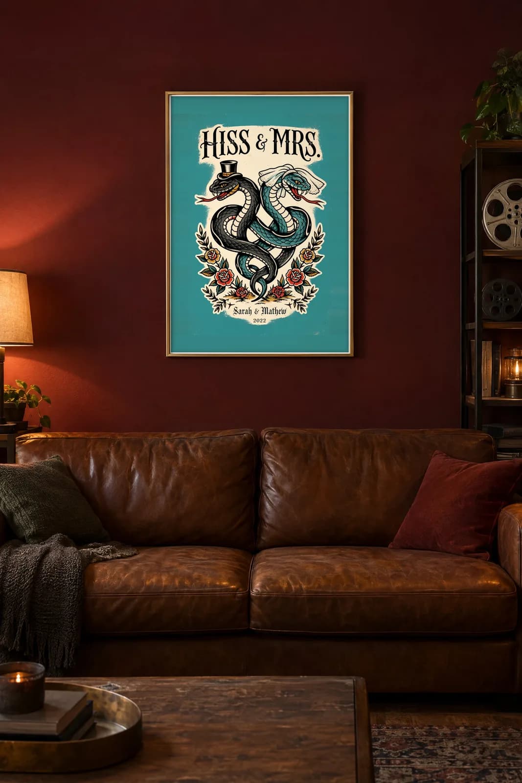 Hiss & Mrs. Personalized Couple Print, personalized couple wall art sample design