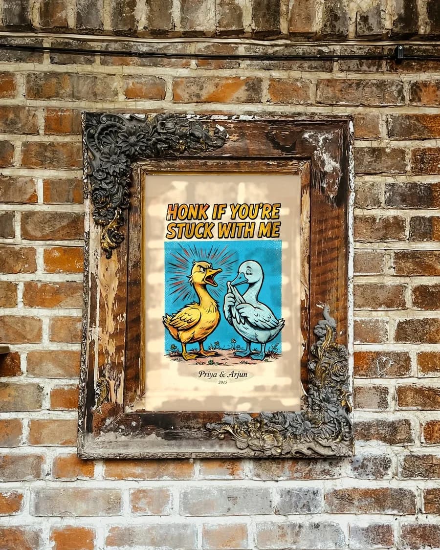 Honk If You're Stuck With Me Personalized Couple Print, personalized couple wall art sample design