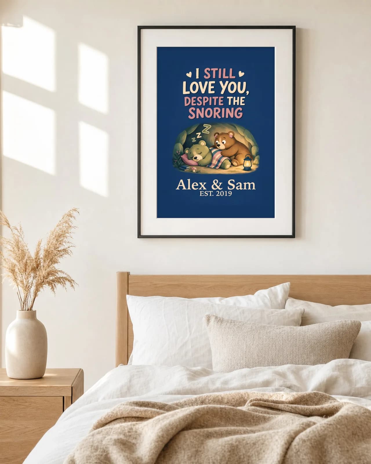 I Still Love You, Despite the Snoring Personalized Couple Print, personalized couple wall art sample design