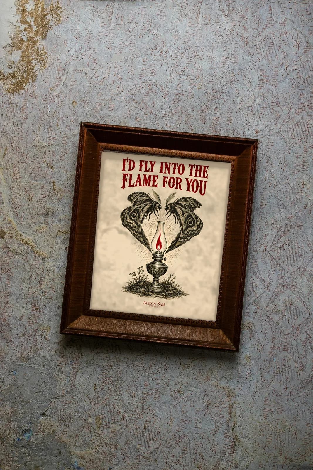 I'd Fly Into the Flame for You Personalized Couple Print, personalized couple wall art sample design