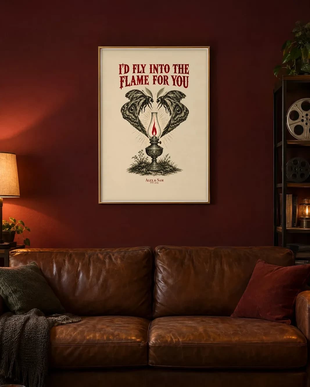 I'd Fly Into the Flame for You Personalized Couple Print, personalized couple wall art sample design