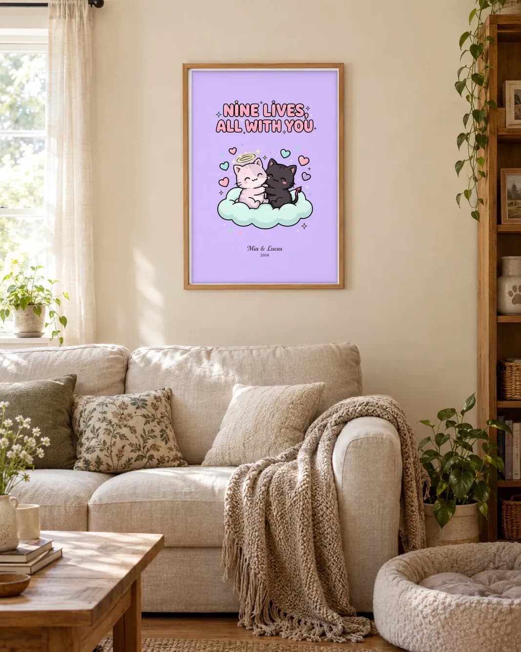 Nine Lives, All With You Personalized Couple Print, personalized couple wall art sample design