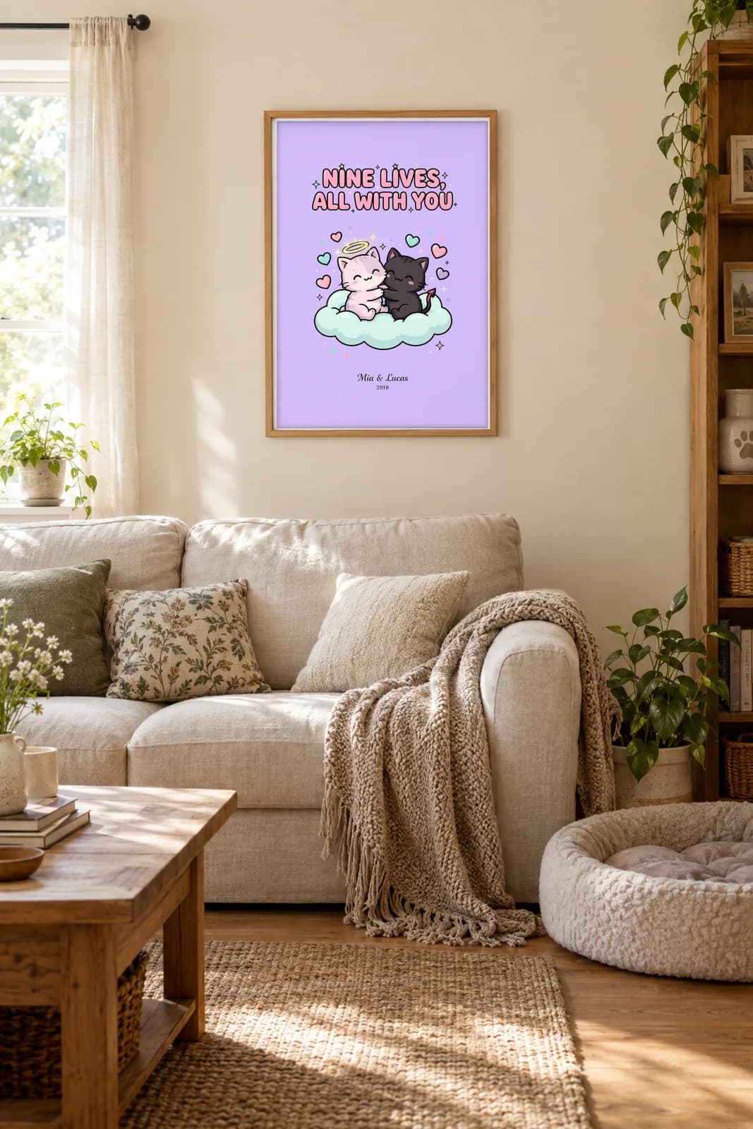 Nine Lives, All With You Personalized Couple Print, personalized couple wall art sample design