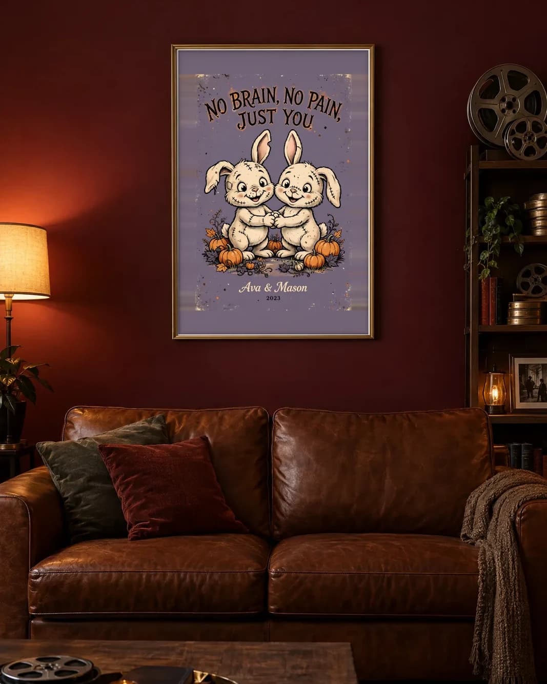 No Brain, No Pain, Just You Personalized Couple Print, personalized couple wall art sample design