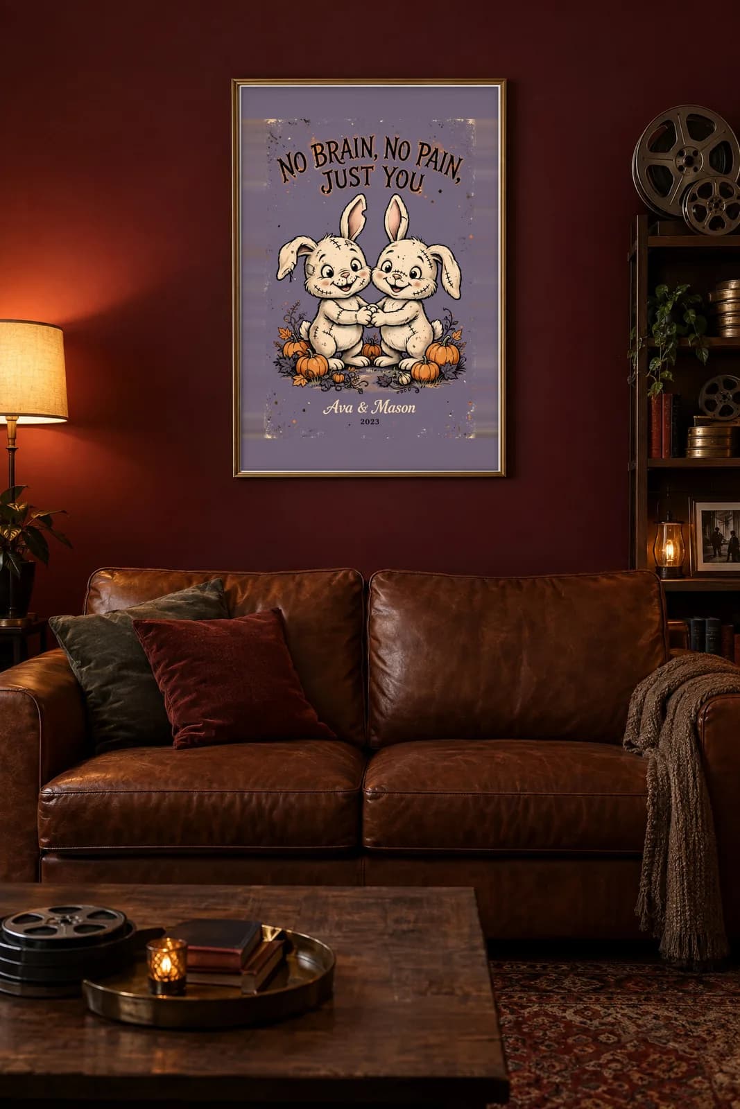 No Brain, No Pain, Just You Personalized Couple Print, personalized couple wall art sample design