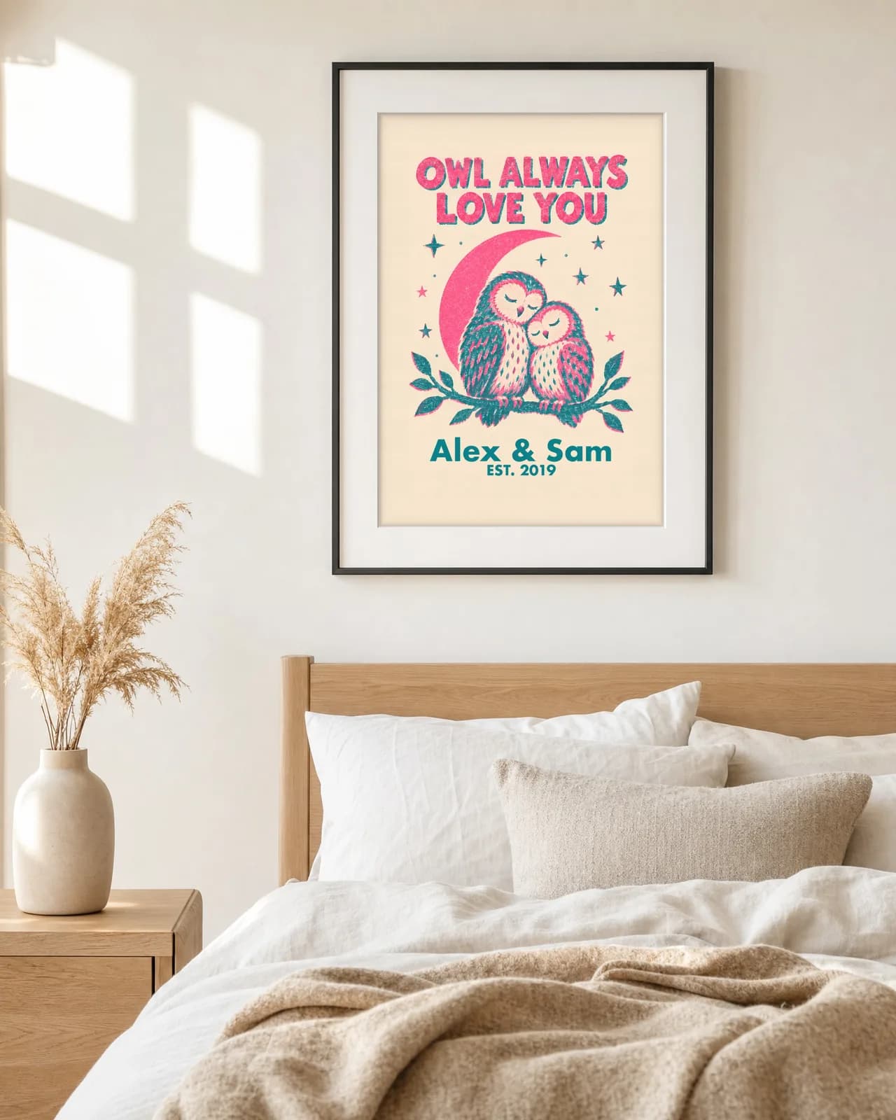 Owl Always Love You Personalized Couple Print, personalized couple wall art sample design