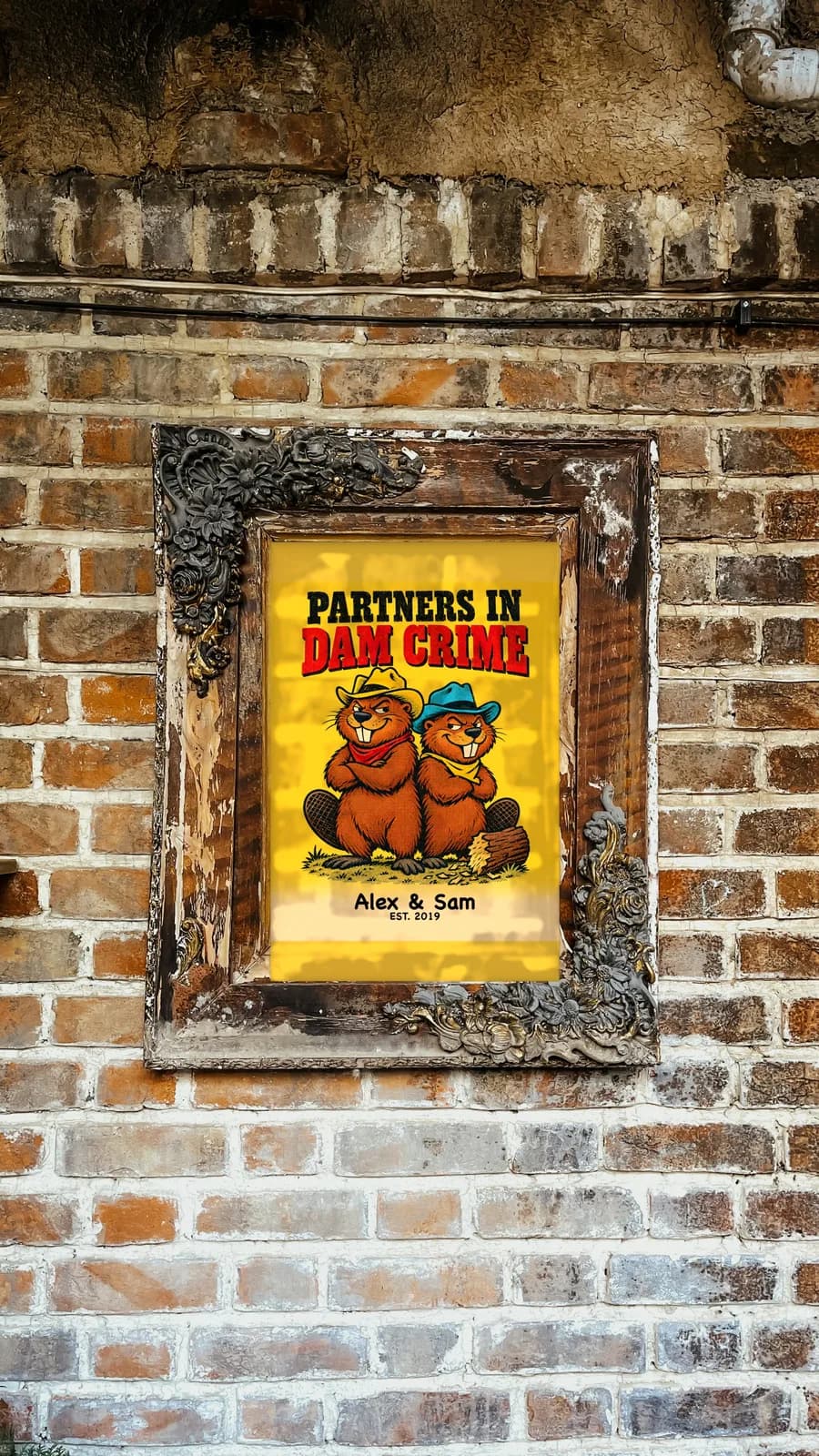 Partners in Dam Crime Personalized Couple Print, personalized couple wall art sample design