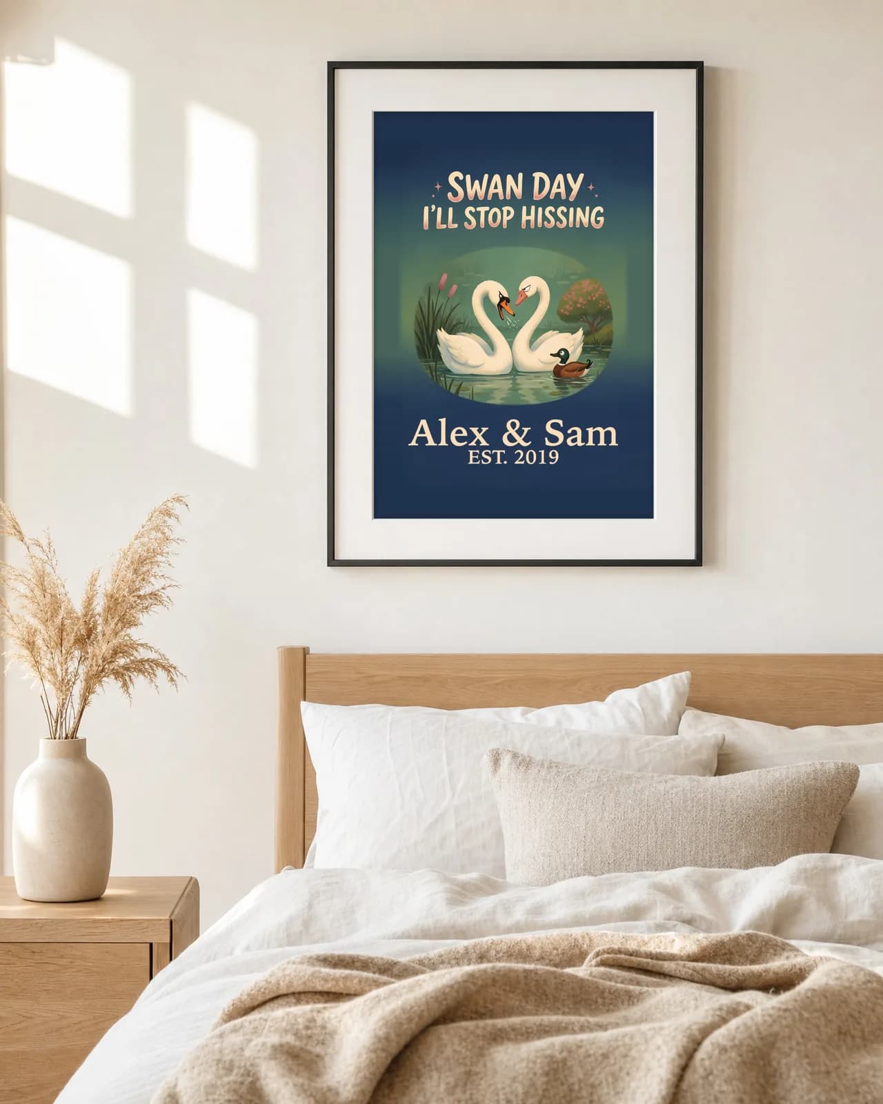 Swan Day I'll Stop Hissing Personalized Couple Print, personalized couple wall art sample design
