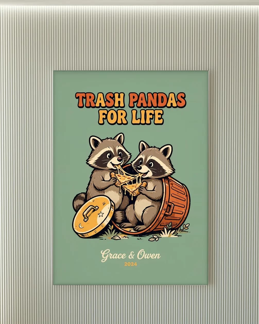 Trash Pandas for Life Personalized Couple Print, personalized couple wall art sample design