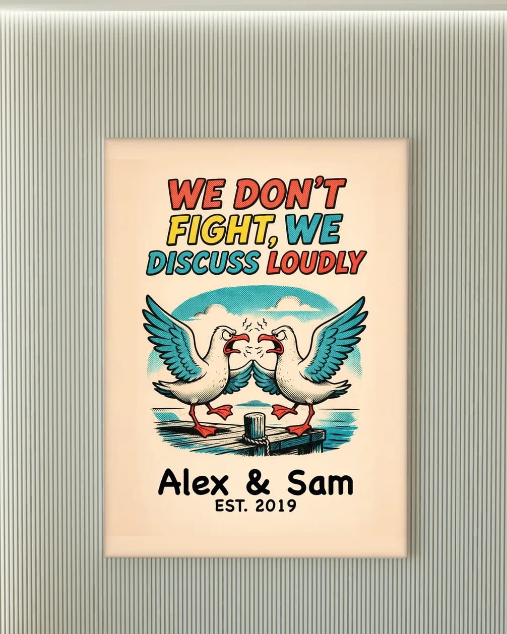 We Don't Fight, We Discuss Loudly Personalized Couple Print, personalized couple wall art sample design