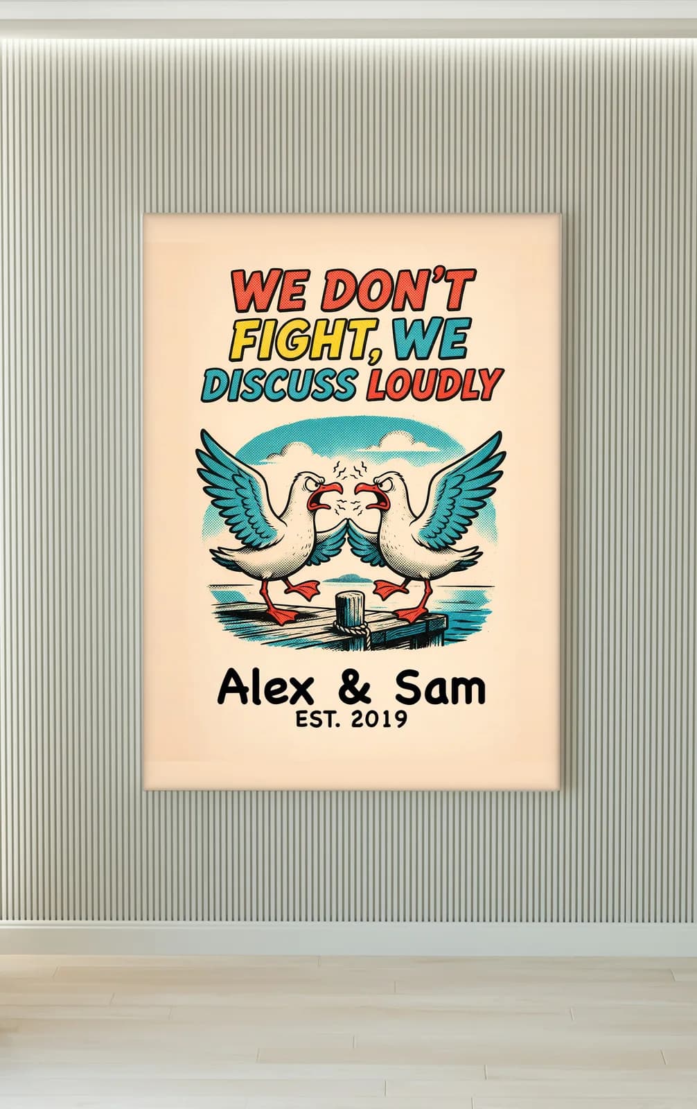 We Don't Fight, We Discuss Loudly Personalized Couple Print, personalized couple wall art sample design