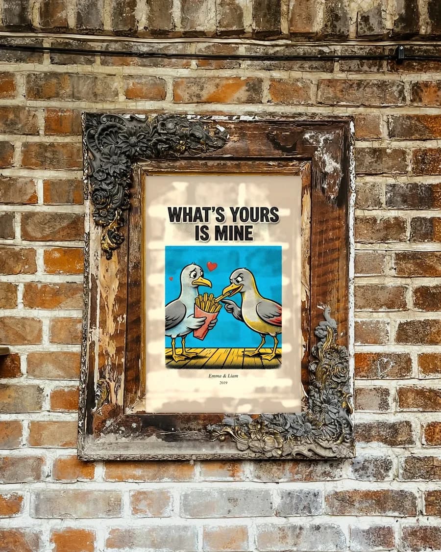 What's Yours Is Mine Personalized Couple Print, personalized couple wall art sample design