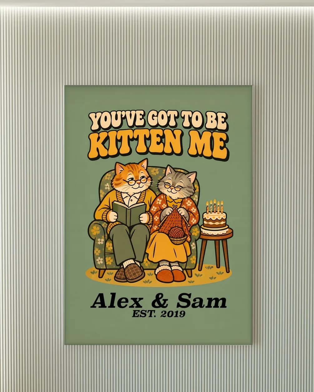You've Got to Be Kitten Me Personalized Couple Print, personalized couple wall art sample design