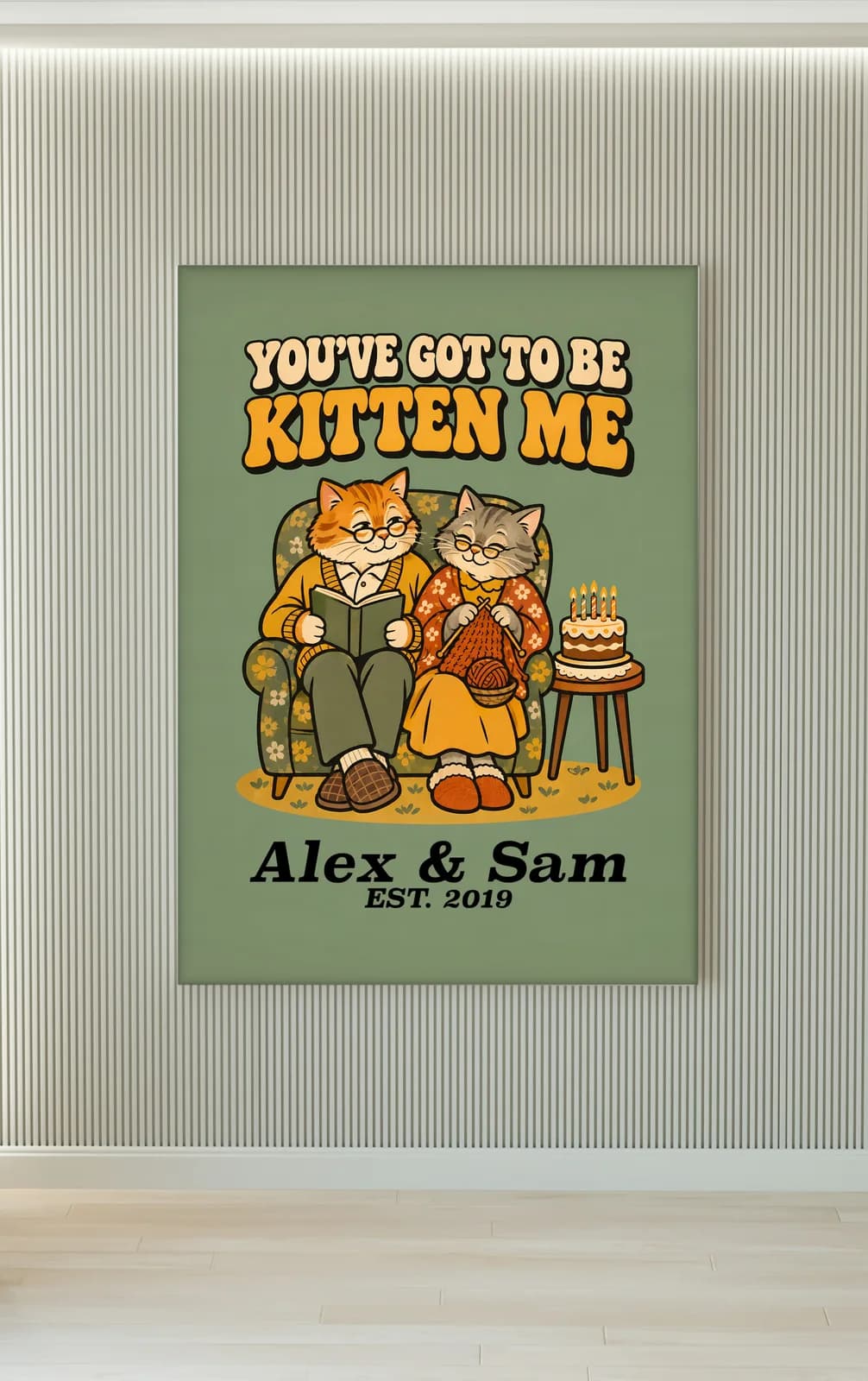 You've Got to Be Kitten Me Personalized Couple Print, personalized couple wall art sample design