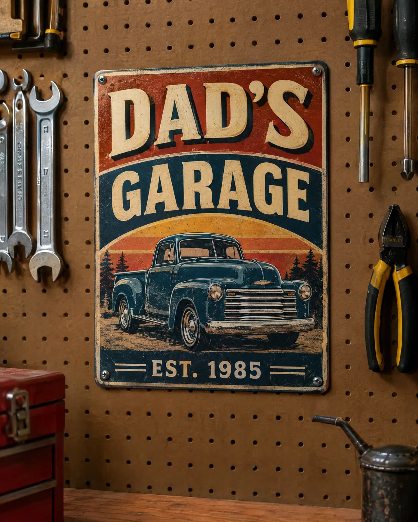 Garage & Metal Sign 8×12 — Dad's Garage. Mom's Kitchen. Your rules.