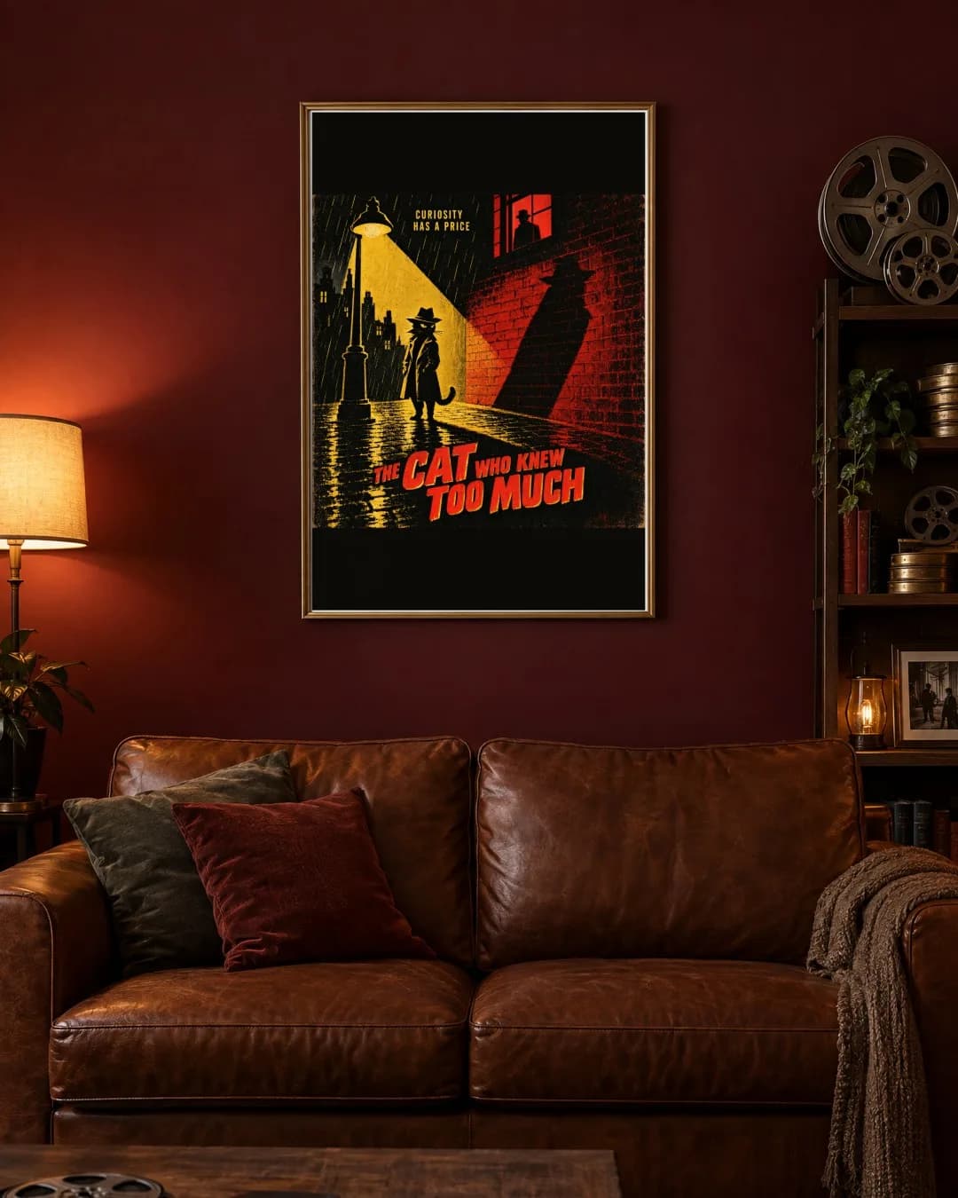 The Cat Who Knew Too Much: Red Alley Metal Poster, metal wall art poster