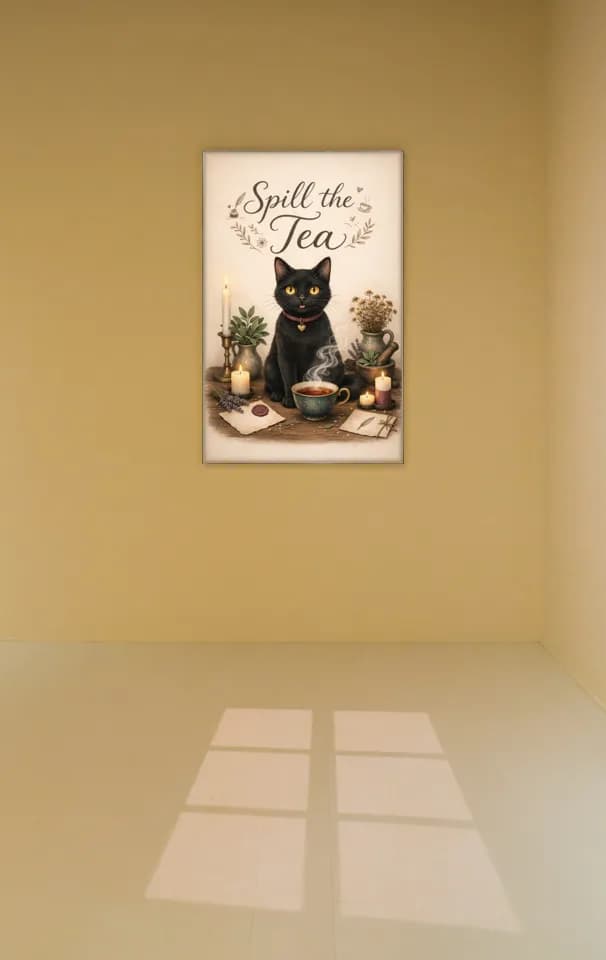 Black Cat Witchy Tea printable wall art preview