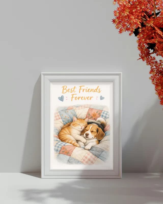 Cat And Dog Best Friends printable wall art preview