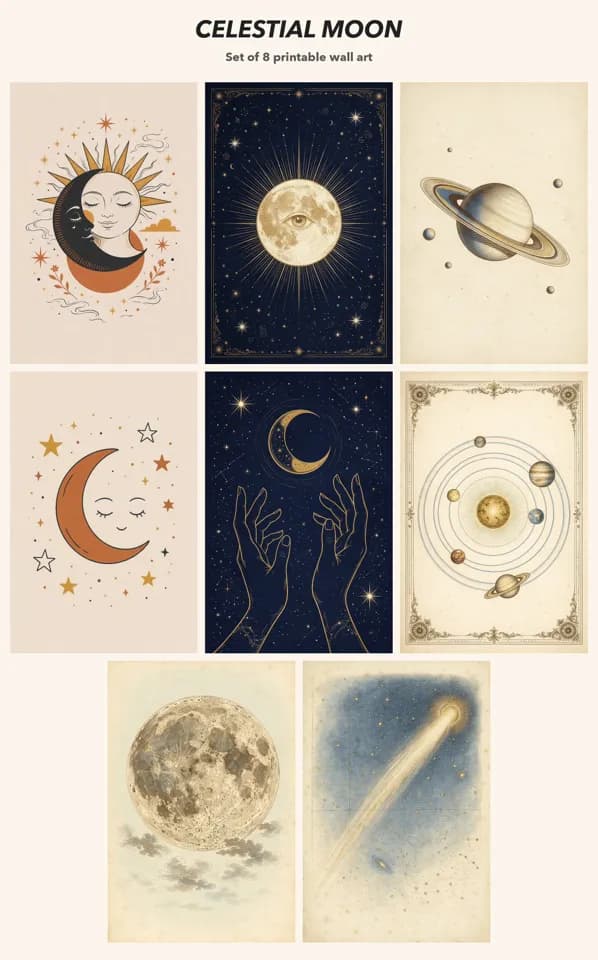 Celestial Set of 8 printable wall art preview