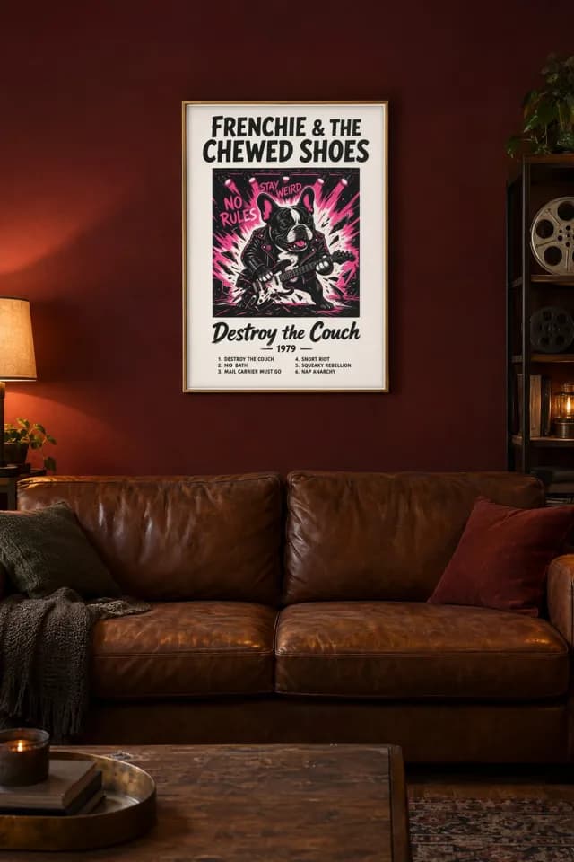 Frenchie Chewed Shoes printable wall art preview