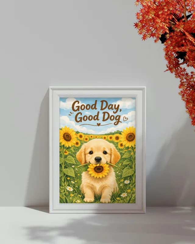Golden Retriever Sunflowers printable wall art preview