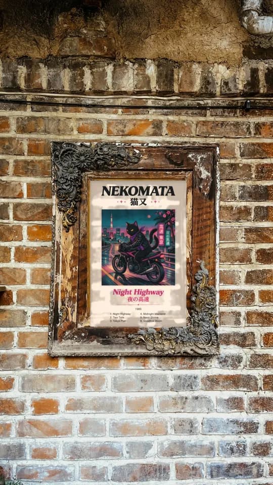 Nekomata Night Highway printable wall art preview