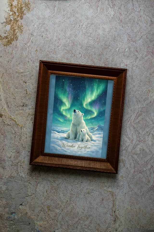Polar Bear Northern Lights printable wall art preview