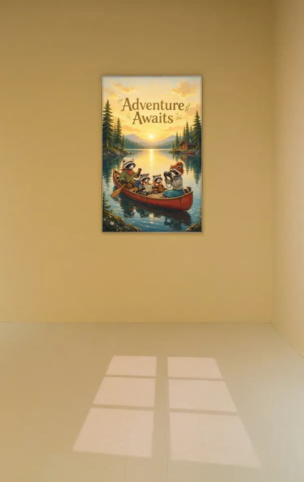 Raccoon Family Canoe printable wall art preview