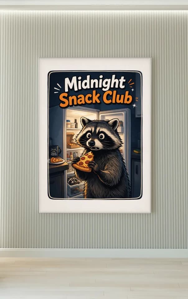 Raccoon Midnight Snack printable wall art preview