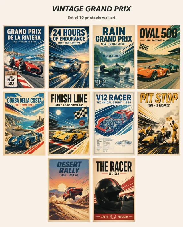 Racing Set of 10 printable wall art preview