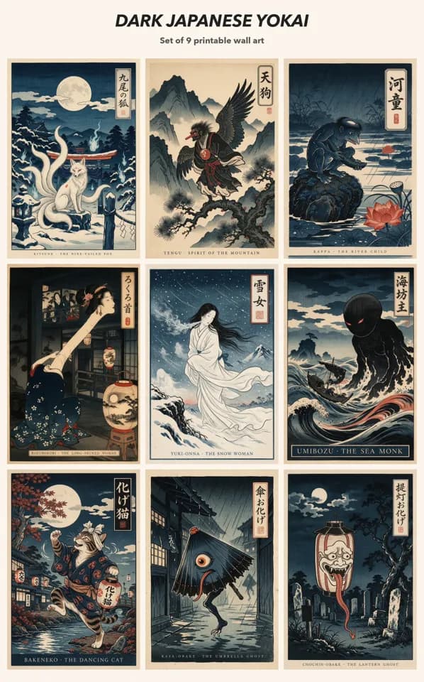 Yokai Set of 9 printable wall art preview